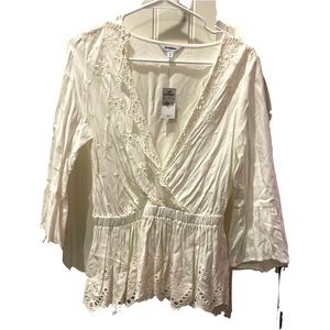 NWT EXPRESS 3/4 Length Peplum Top with Eyelet Flowers - S